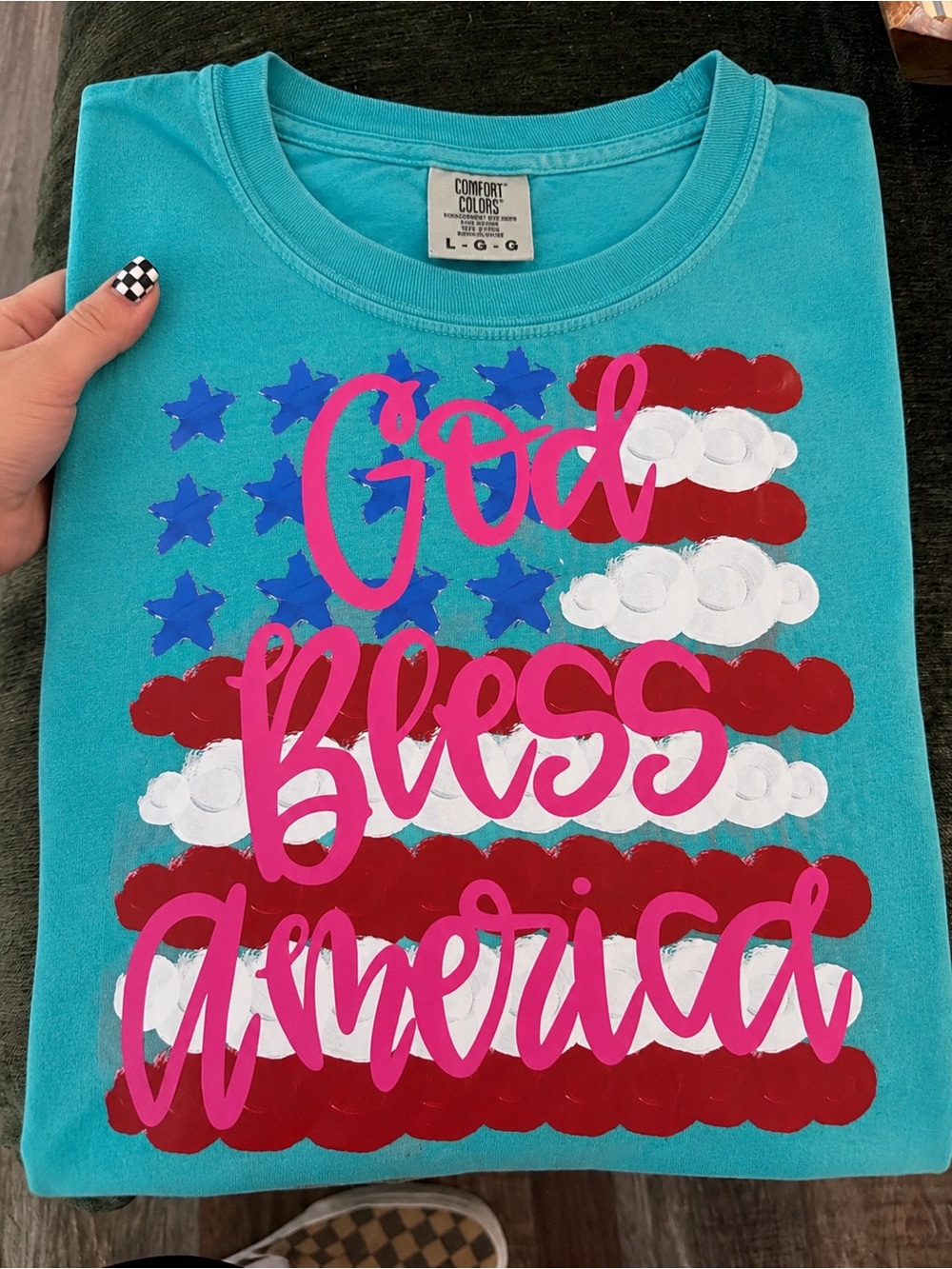 Comfort Colors Teal Patriotic "God Bless America" Graphic Tee